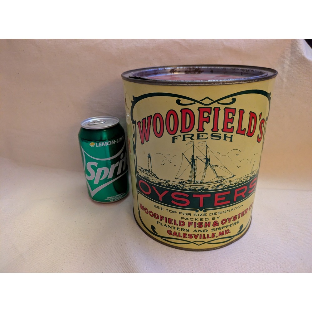 Woodfields Fresh Oysters‎ Vintage Tin 1 Gallon Can Galesville MD Collectible